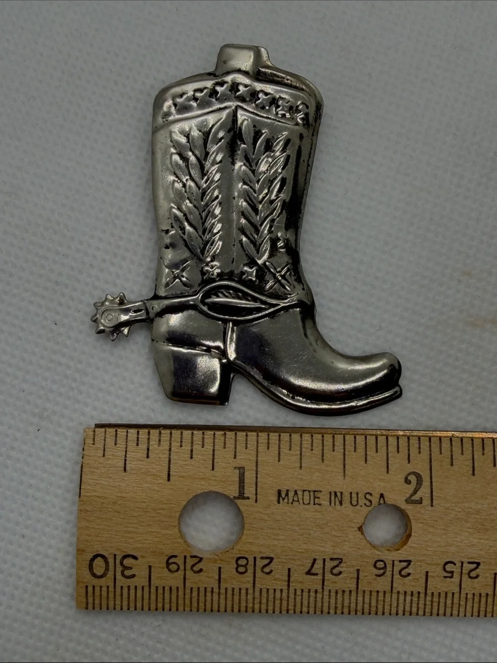 VTG Western Cowboy Boot Brooch Pin Tin Metal Texas Spurs Rodeo Unisex Men Women